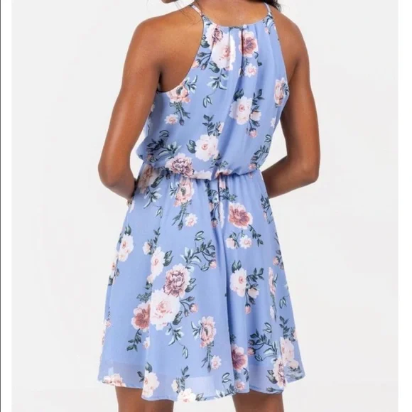 Blue Rain Floral Blue Sleeveless Dress - Picture 2 of 6